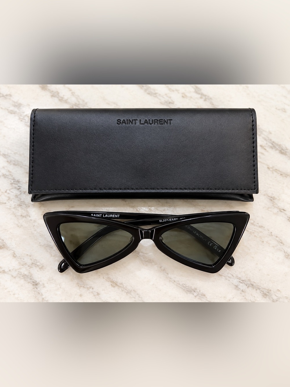 Saint Laurent Glossy Black Cat-Eye Sunglasses with Dark Lenses - Picture 4 of 4